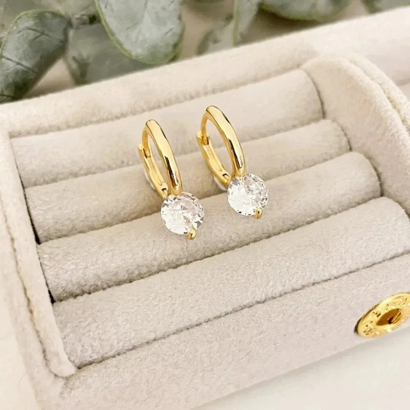 925 Sterling Silver Diamond Huggie Earrings Small Hoop Earrings Dainty Hoops - Picture 9 of 14